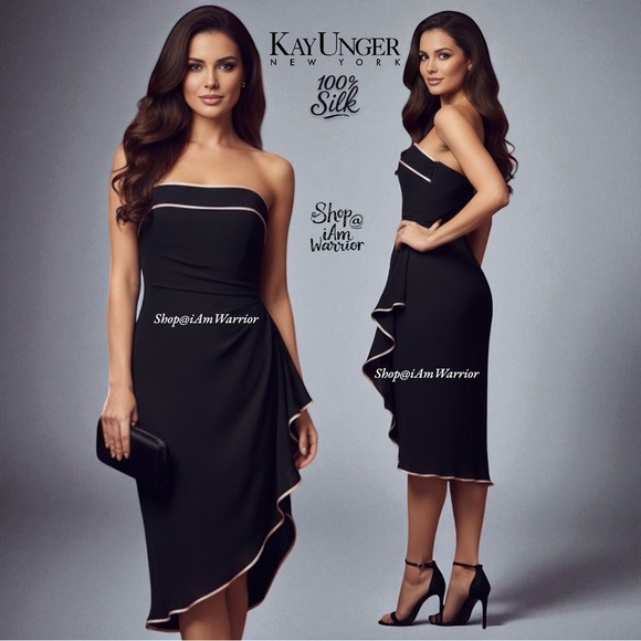 Kay Unger black strapless silk pink trim ruffle dress *shop@iamwarrior - Picture 1 of 11